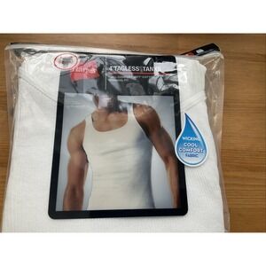 Hanes Tagless Tank Tops Men's Size Medium 38-40" White Cotton Original Fit 4Pack